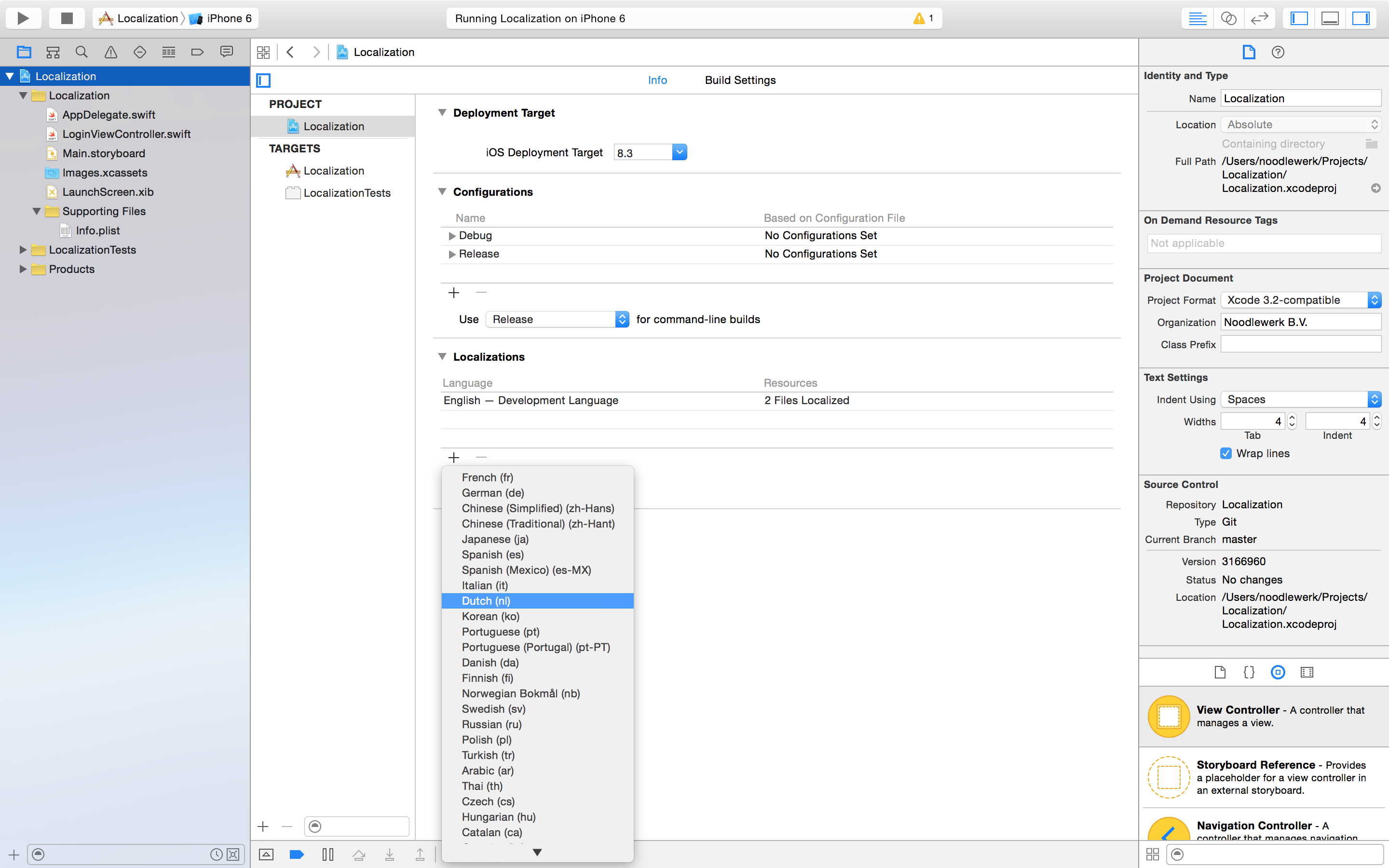 Adding the Dutch Language in Xcode Adding Dutch Wrong