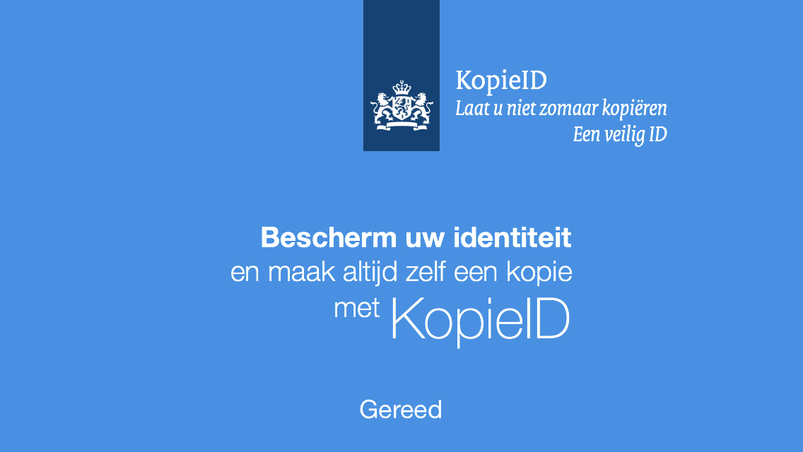 KopieID is te gebruiken in zowel verticale als horizontale stand. Het welkomscherm van KopieID